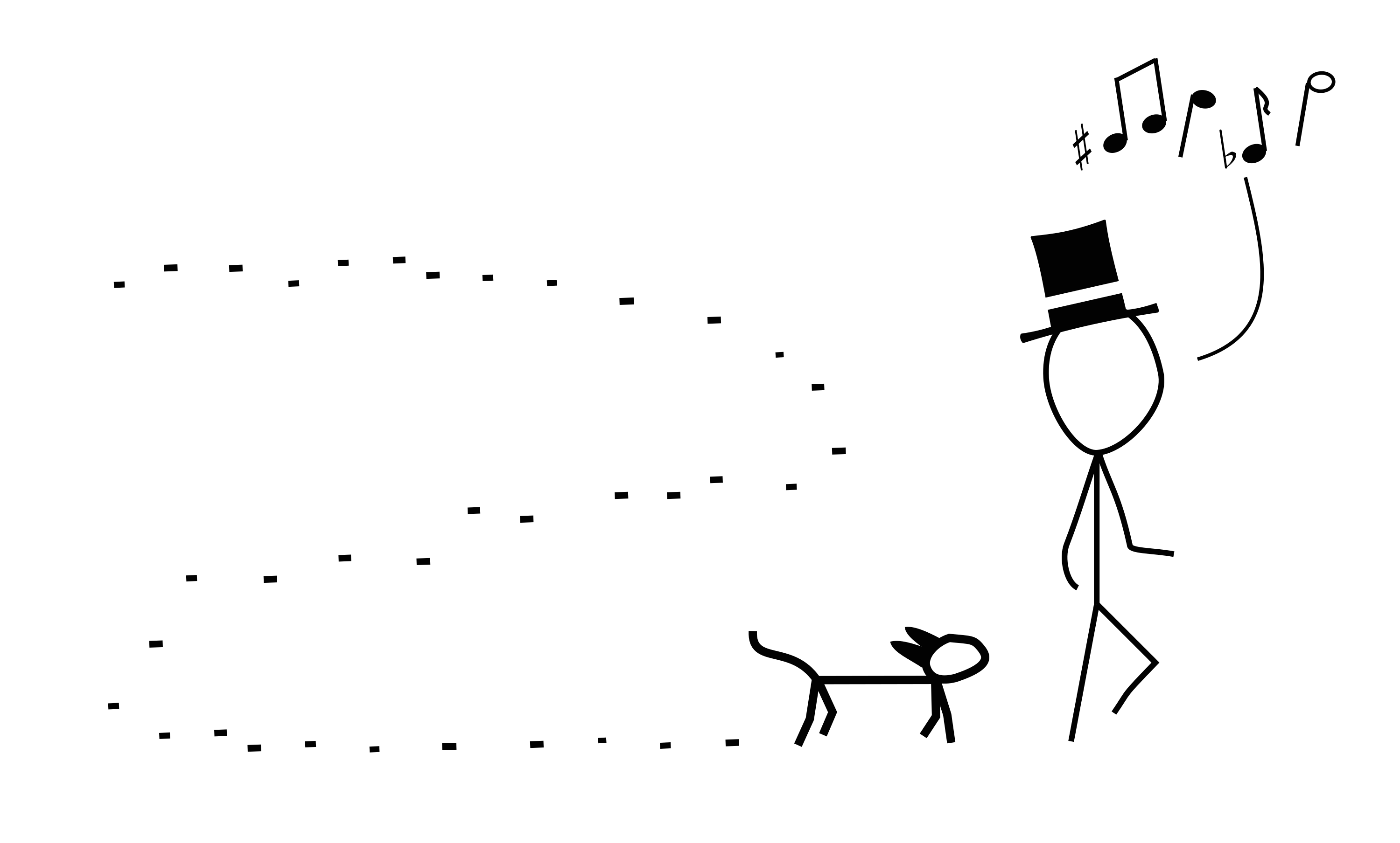 Wondering cat and hatted figure